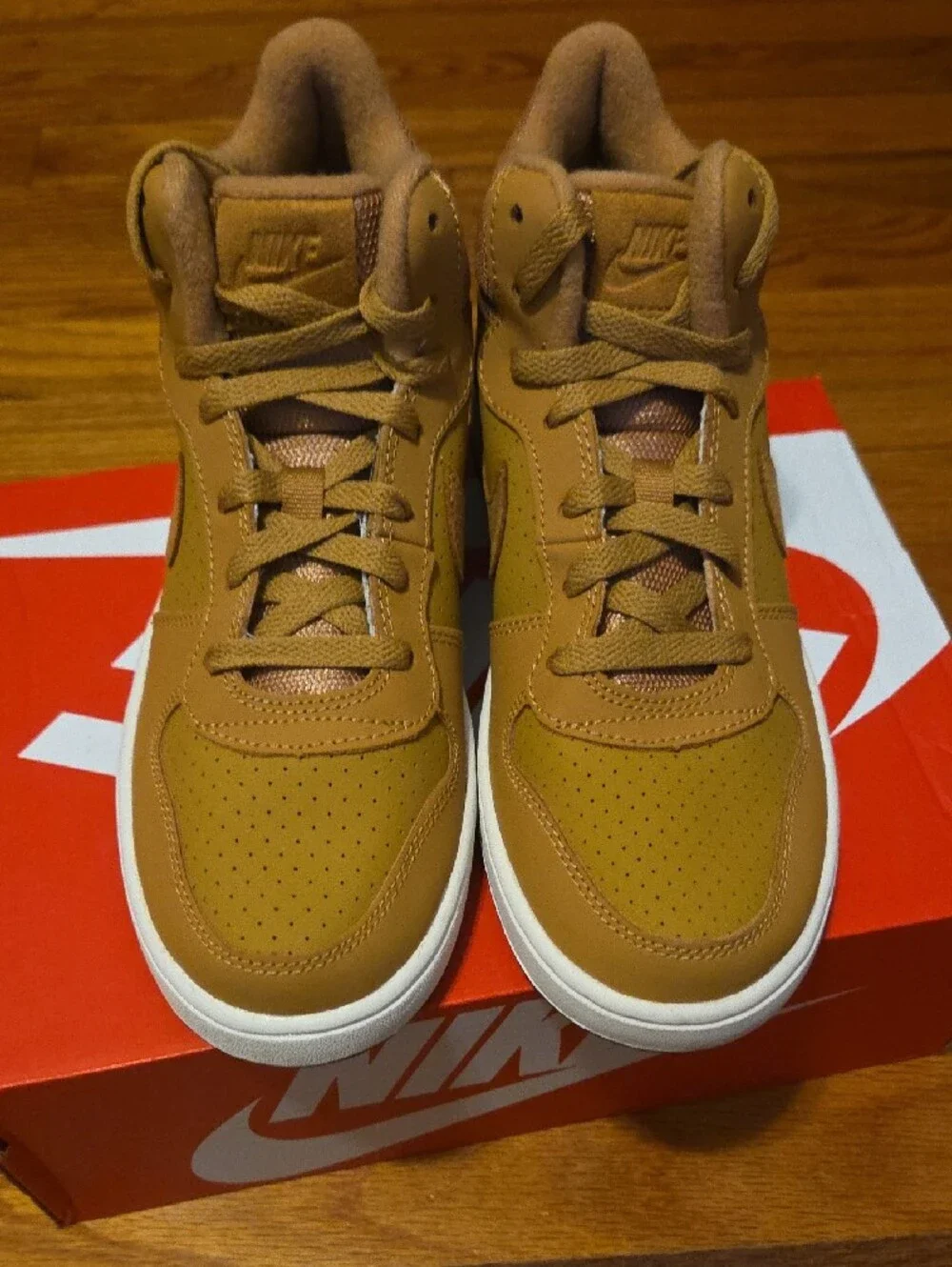 Nike Mid-Top Court Borough Sneaker in Wheat Brown with White Sole